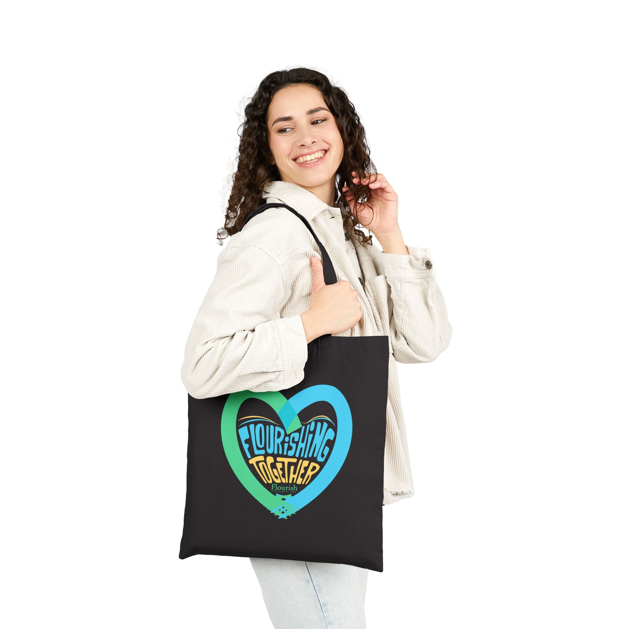 Heart Hands Flourishing Together Black Tote Bag – Flourish Therapy Collection